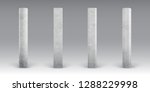 Textured concrete columns. Realistic cement footings. Reinforced concrete pillars. Bridges, roads or buildings construct elements. Concrete pole for banners and billboards.