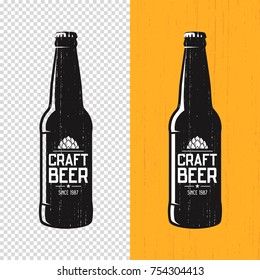 Textured craft beer bottle label design. Vector logo, emblem, typography.
