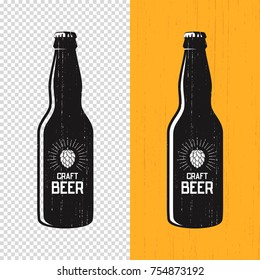 Textured craft beer bottle label design. Vector logo, emblem, typography.