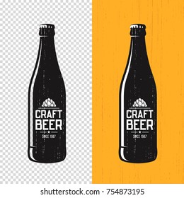 Textured craft beer bottle label design. Vector logo, emblem, typography.