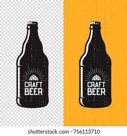 Textured craft beer bottle label design. Vector logo, emblem, typography.