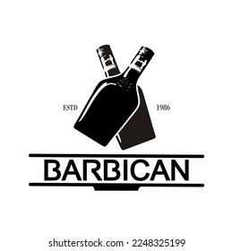Textured craft beer pub, brewery, bar logo design with bottle silhouettes Vector label, emblem, typography.