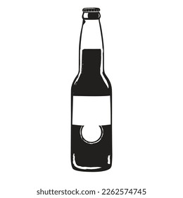 Cervecería de artesanía texturizada, cervecería, diseño de logo de bar con siluetas de botellas y quemaduras solares. Etiqueta del vector, emblema.