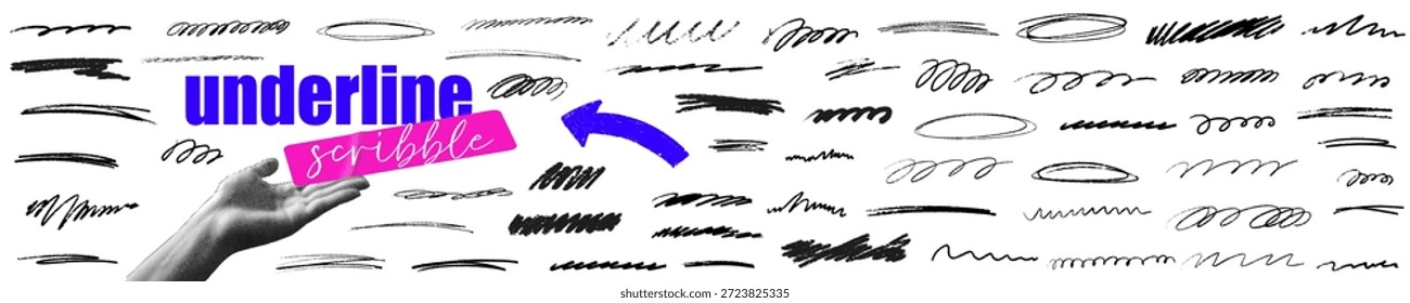 Texturierter Buntstift Unterstrich voller Kreide Charme. Kreide- und Kreidelinien fügen eine rohe, handgezeichnete Unterstreichungsenergie hinzu.
