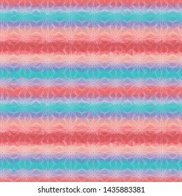 Textured Crystalized Horizontal Gradient Stripe Seamless Repeat Vector Pattern.  Individual solid triangles that make a gradient when viewed together. Generative art.  Coral pink and blue.