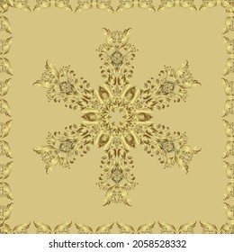 Textured curls. Brilliant lace, stylized flowers. Oriental style arabesques. Seamless. Openwork weaving delicate, nice background.