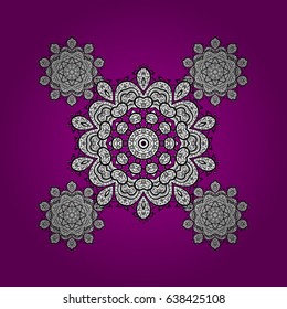 Textured curls. Vector pattern. Vector illustration. Magenta and gray background with isolated elements. Oriental style arabesques.