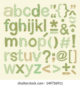 Textured, custom alphabet set with various symbols and marks
