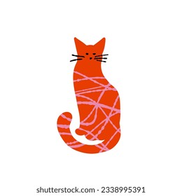 Textured cute cat illustration red color isolated on white