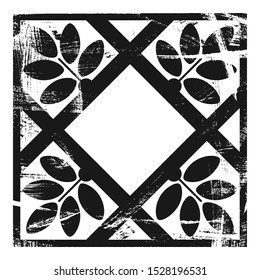 Textured decorative template with floral element. Black and white square backdrop.
