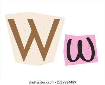 Unterschiedliche Buchstaben W aus Papier ausgeschnitten. Grafisches Element für eine Scrapbooking