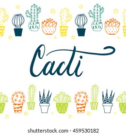 Textured doodle cacti color background.