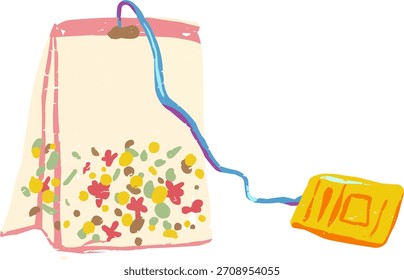 Elemento simple aislado texturizado de la bolsa de té del garabato