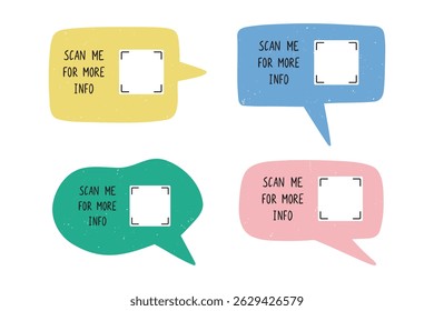 Textured doodle speech bubble with space for QR code and scan me text. Hand drawn vector element grunge cute effect frame. Vector illustration