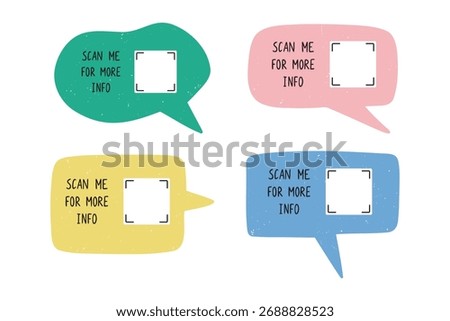 Textured doodle speech bubble with space for QR code and scan me text. Hand drawn vector element grunge cute effect frame. Vector illustration