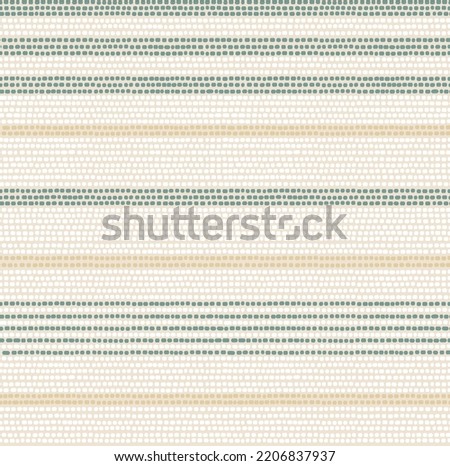 Textured dotted lines in horizontal stripes with green, yellow and off-white ground. Seamless vector modern boho style for home decor, background, rug, wallpaper, home textiles, fabric, bedding.