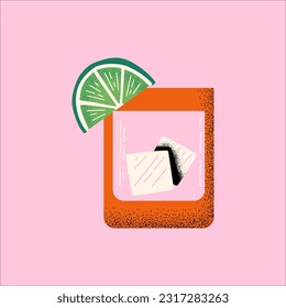 Textured Drink With Lime Slice And Ice Cubes