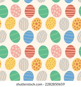 Textured Easter Eggs Pattern. Spring seamless background for print, textile, wrapping paper, fabric. Flat surface design