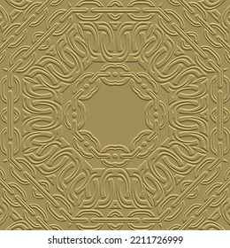 Textured emboss 3d chains seamless pattern. Ornamental surface vector background. Modern repeat relief patterned backdrop. Embossed chains mandala ornaments. Trendy design. Grungy endless 3d texture.
