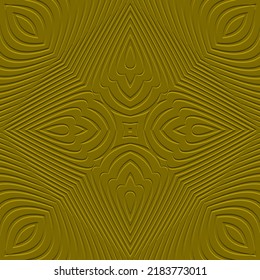 Textured emboss 3d lines seamless pattern. Warped lines surface 3d background. Golden abstract flowers. Repeat beautiful backdrop. Modern line art Deco embossed ornament. Relief ornamental 3d texture.
