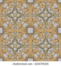 Textured emboss 3d seamless pattern. Vector ornamental surface background. Relief repeat patterned backdrop. Embossed floral ornaments. Vintage flowers, shapes. Endless texture with embossing effect.