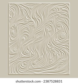 Las líneas onduladas de las líneas onduladas del líquido de la emboscada texturada grungen el patrón 3d con el marco. Fondo beige vectorial ondulado de superficie. Ornamentos Art Deco de moda inspirados en relieve. Hermosa textura decorativa adornada en 3d.