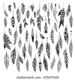 Textured feathers in aztec (boho) style.