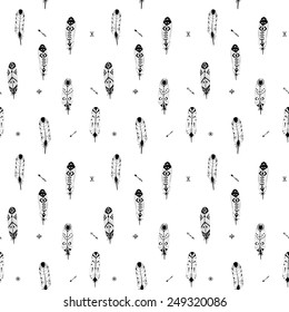 Textured feathers seamless pattern