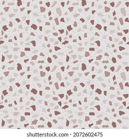 Textured floors decor. Terrazzo made by combining chips of marble chips, natural  stone, quartz, glass and broken tiles. Kithen and bathtubs surfaces print. Seamless pattern in pastel color.