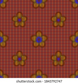 Patrón sin costuras de flores texturadas. Repetir el patrón botánico geométrico con flores escalonadas. Orden de la rejilla de ajedrez. Ilustración vectorial.