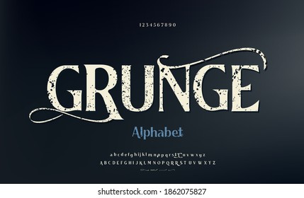 Textured font and alphabet vector, Rough style typeface letter and number design, graphic text on black background