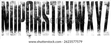Textured Font. Destroyed Letterpress Texture Ultra Condensed Font. Extremely detailed, individually textured characters with a distressed, weathered printed texture. Part 2 of 2