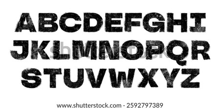 Textured Font with a Rough Mis-printed Letterpress and Rolled Ink texture. Bold condensed font. Highly detailed individually textured characters