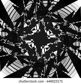Textured geometric abstract monochrome shape. Radial, radiating design element