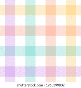 Textured geometric pattern. Seamless pastel gingham herringbone vector graphic for flannel shirt, skirt, blanket, duvet cover, other modern textile print. Purple, green, orange, yellow, white colors.