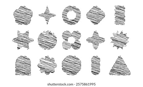 Textured geometric shape collection in monochrome