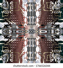 Textured geometric vector seamless pattern. Abstract ornamental tribal background. Repeat patterned ethnic backdrop. Modern ornament. Symmetrical design. Geometrical shapes, zig zag lines, frames.