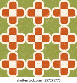 Textured geometrical retro pattern, reminiscent of 70s colors, seamless vector illustration