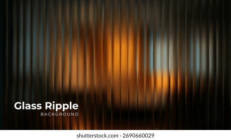 Textured glass ripple background with diffused orange and blue light. Abstract wave pattern for modern design element. Gradient refraction wallpaper.