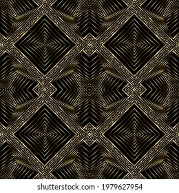 Textured gold lines seamless pattern. Surface ornamental vector background. Geometric tribal ethnic style repeat backdrop. Modern design. Greek key, meanders golden rhombus ornaments with effects.