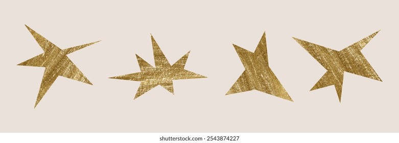 Textured Gold Star Illustrations on Minimal Background – Perfect for Holiday Decor, Graphic Design, and Festive Projects
