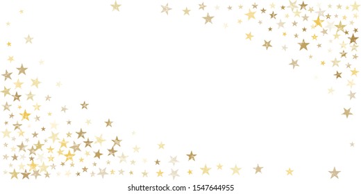 textured gold stars background, golden sparkles confetti falling. christmas lights shining stars glitter backdrop, vector border. tinsel elements celebration graphic design.