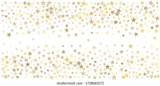  Textured Gold Stars Confetti Falling, Christmas Holidays Vector Background. Magic Shining Flying Stars Glitter Backdrop, Sparkle Border.