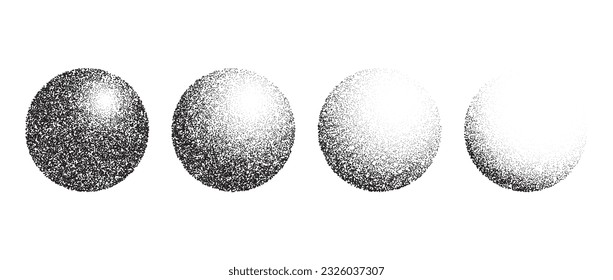 Gesichtsfeldlinien mit strukturiertem Farbverlauf eingestellt. Schwarze Punktkreise Sammlung. Paket mit abgerundeten runden Elementen. Fading Rauschen Kornformen. Illustrations-Bundle für den entwöhnenden Halbtoneffekt. Vektorgrafik 