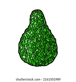 Vocado verde texturado aislado sobre fondo blanco, mosaico de vidrio manchado ilustración vectorial detallada. Ingrediente de receta para una dieta saludable.