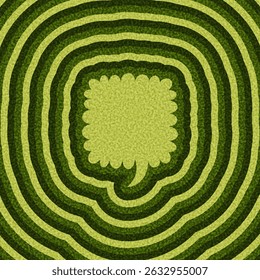 Bulle de parole verte texturée centrée dans des anneaux ondulés et gras. Illustration vectorielle.