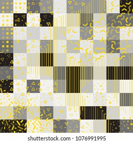 Textured greyscale retro background with Memphis style elements. Vector illustration for your graphic design.