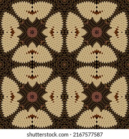 Textured grunge seamless pattern. Floral ornamental vector background. Tribal ethnic style repeat backdrop. Modern moire textured ornaments. Abstract flowers design. Endless colorful grungy texture.