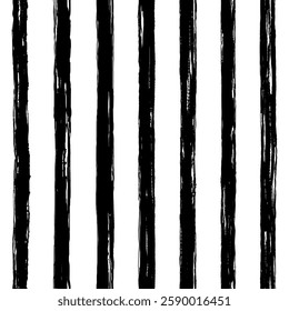 Textured grunge wide brush stripes seamless vector patern. Hand drawn paint rough streaks, uneven doodle freehand parallel bars background. Wide lines endless template, artistic grungy sailor stripes.