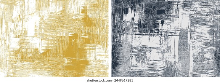 Fondos gruesos texturados, trazos de pintura áspera en lienzo, conjunto de dos pinturas abstractas, fondo de rayado